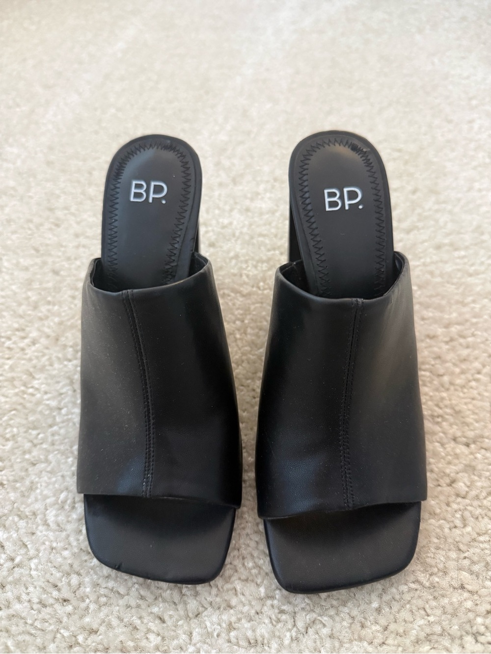 bp Black Minimal Leather Slide Mules